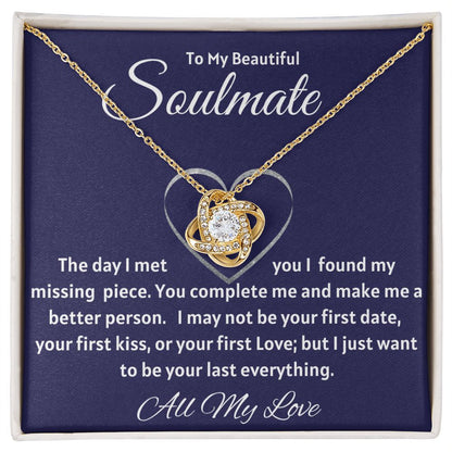 To My Beautiful Soulmate - I Found My Missing Piece - 18k yellow gold finish Love Knot Necklace - Standard Box