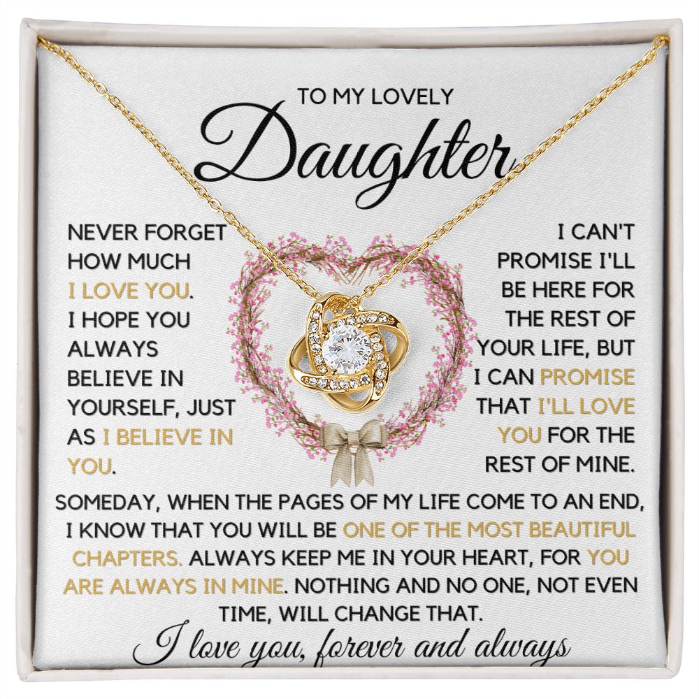 Daughter - Always Keep Me In Your Heart Necklace - 18k yellow gold Love Knot - Standard Box