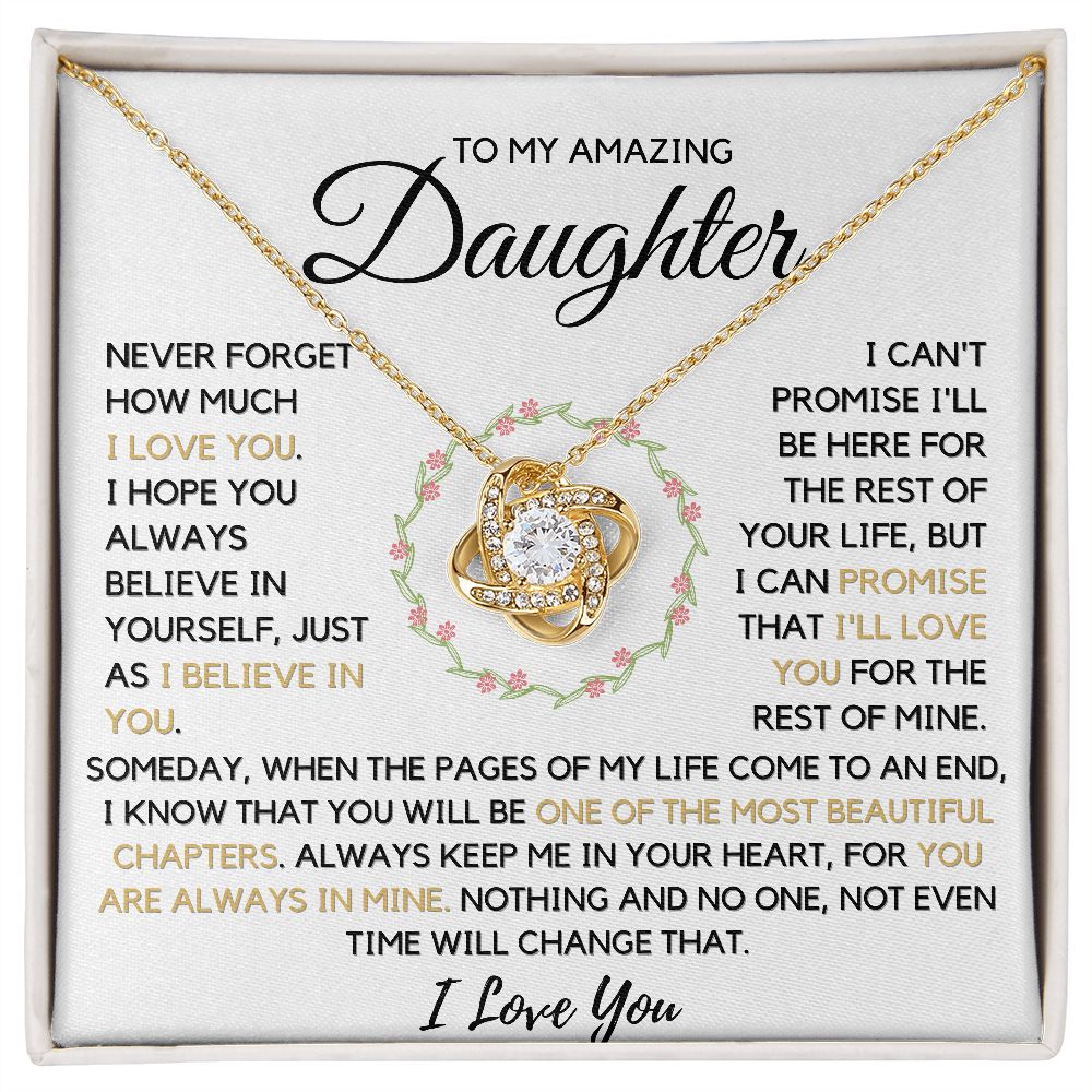 Daughter -  One of The Most Beautiful Chapters Necklace - 18k Yellow Gold Love Knot Standard Box