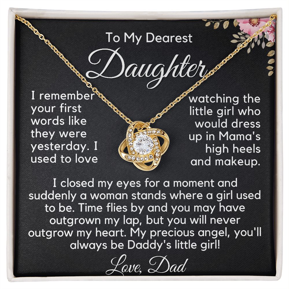 My Precious Angel Never Outgrow My Heart Necklace - 18k yellow gold Love Knot Necklace Standard Box