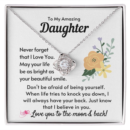 To My Amazing Daughter - Love Knot Necklace - Silver - Standard Box