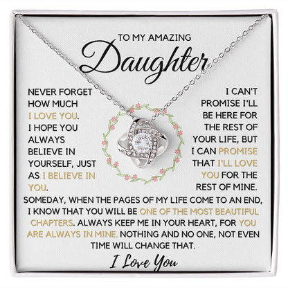 Daughter -  One of The Most Beautiful Chapters Necklace - 14k white gold Love Knot Standard Box