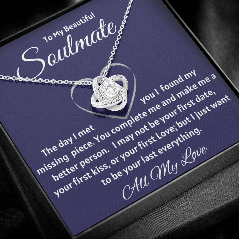 To My Beautiful Soulmate - I Found My Missing Piece - 14k white gold finish Love Knot Necklace - Standard Box