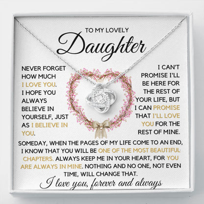 Daughter - Always Keep Me In Your Heart Necklace - 14k white gold Love Knot - Standard Box