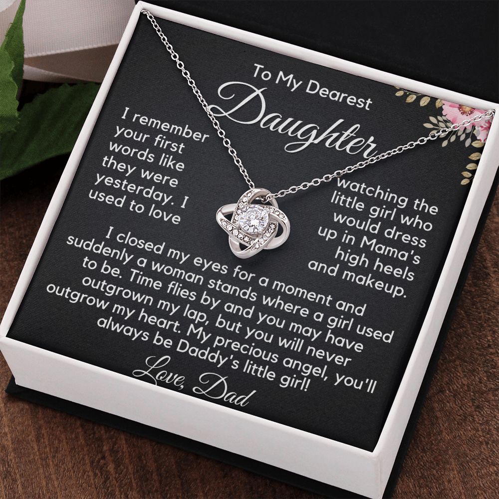 My Precious Angel Never Outgrow My Heart Necklace - 14k white gold Love Knot Necklace Standard Box