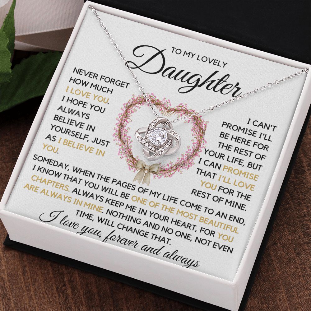 Daughter - Always Keep Me In Your Heart Necklace - 14k white gold Love Knot - Standard Box