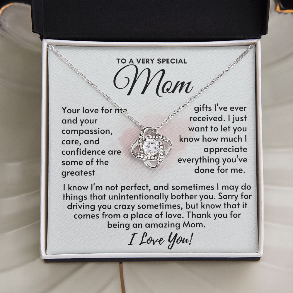 Mom - Your Love is the Greatest Gift - Love Knot Necklace - Silver Standard Box