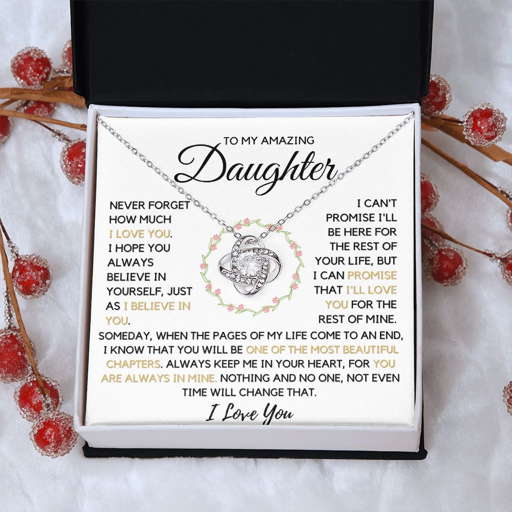 Daughter -  One of The Most Beautiful Chapters Necklace - 14k white gold Love Knot Standard Box