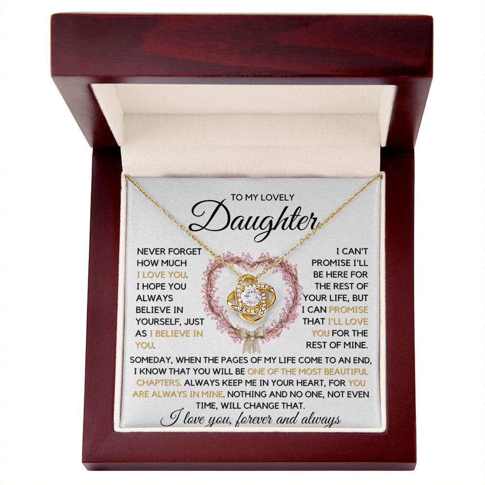 Daughter - Always Keep Me In Your Heart Necklace - 18k yellow gold Love Knot - Lux Box (w/LED)