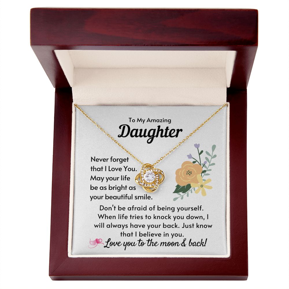 To My Amazing Daughter - Love Knot Necklace - Gold - Mahogany Lux Box (w/LED)