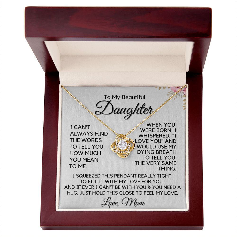 Daughter - I Love You  Necklace - 18k Yellow Gold Love Knot Necklace - Mahogany Box