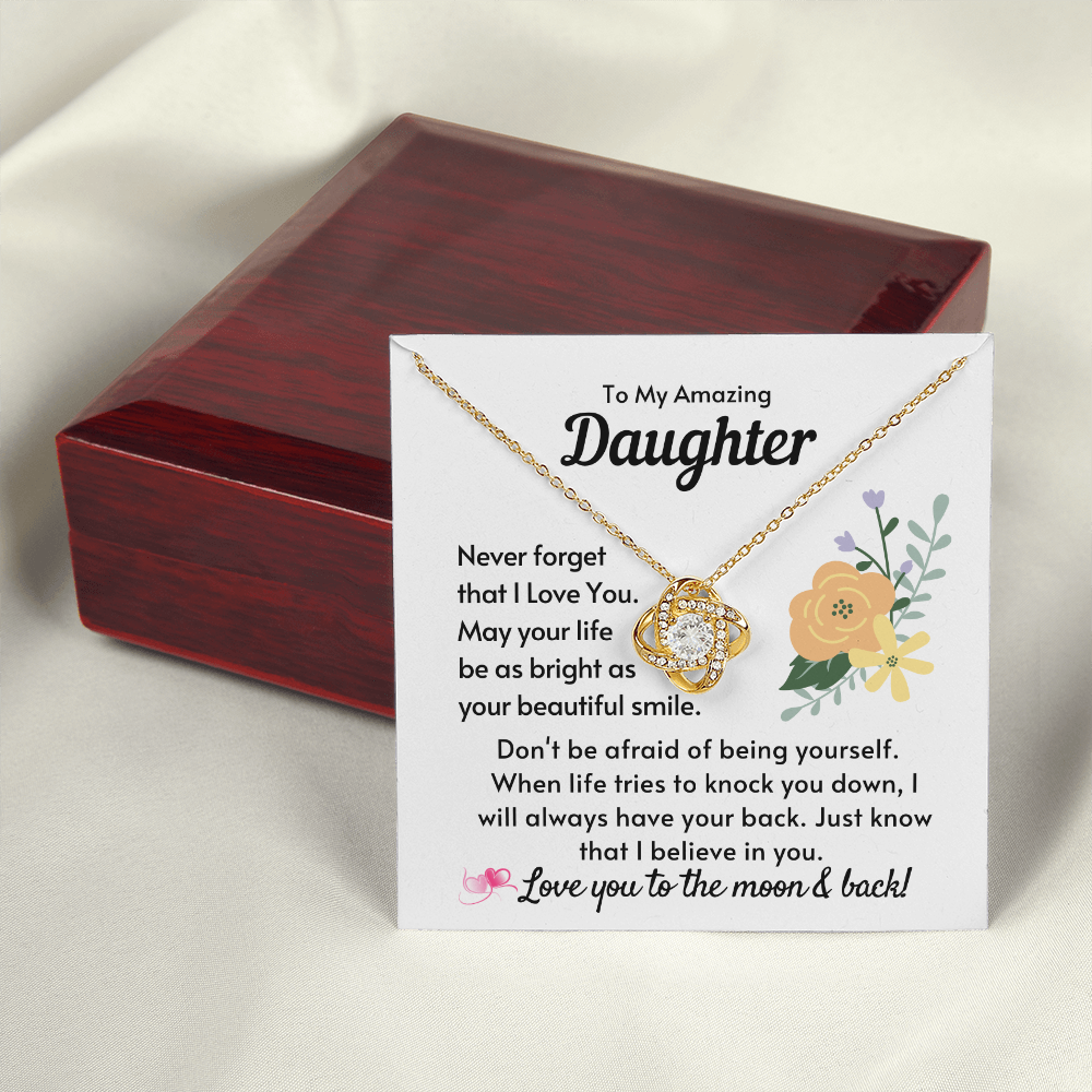 To My Amazing Daughter - Love Knot Necklace - Gold - Mahogany Lux Box (w/LED)