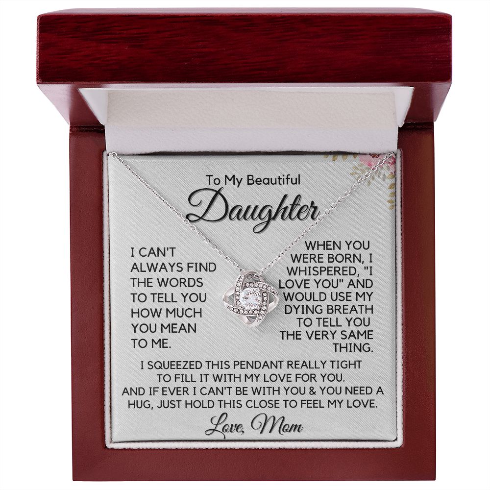 Daughter - I Love You  Necklace - 14k white gold Love Knot Necklace - Mahogany Box