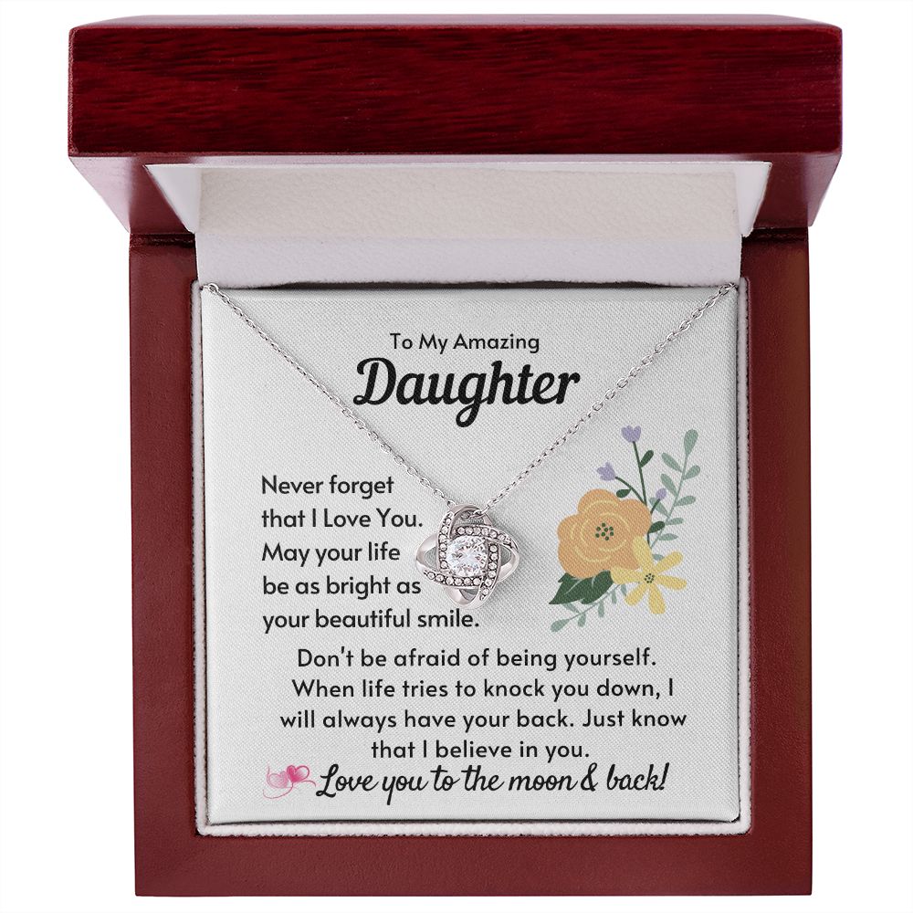To My Amazing Daughter - Love Knot Necklace - Silver - Mahogany Lux Box (w/LED)
