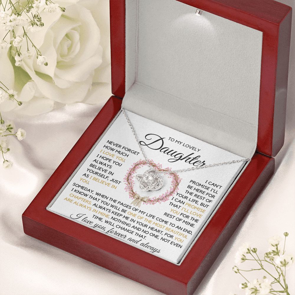 Daughter - Always Keep Me In Your Heart Necklace - 14k white gold Love Knot - Lux Box (w/LED)