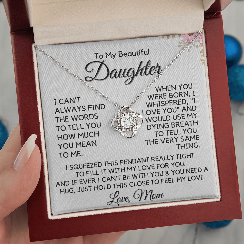 Daughter - I Love You  Necklace - 14k white gold Love Knot Necklace - Mahogany Box