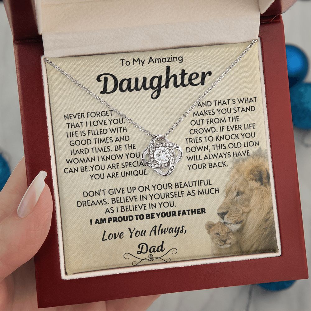 Daughter - Special Love Knot Necklace - Silver Luxury Box (w/LED)