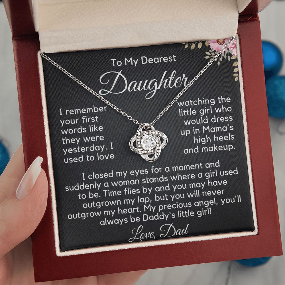 My Precious Angel Never Outgrow My Heart Necklace - 14k white gold Love Knot Necklace Mahogany  Box