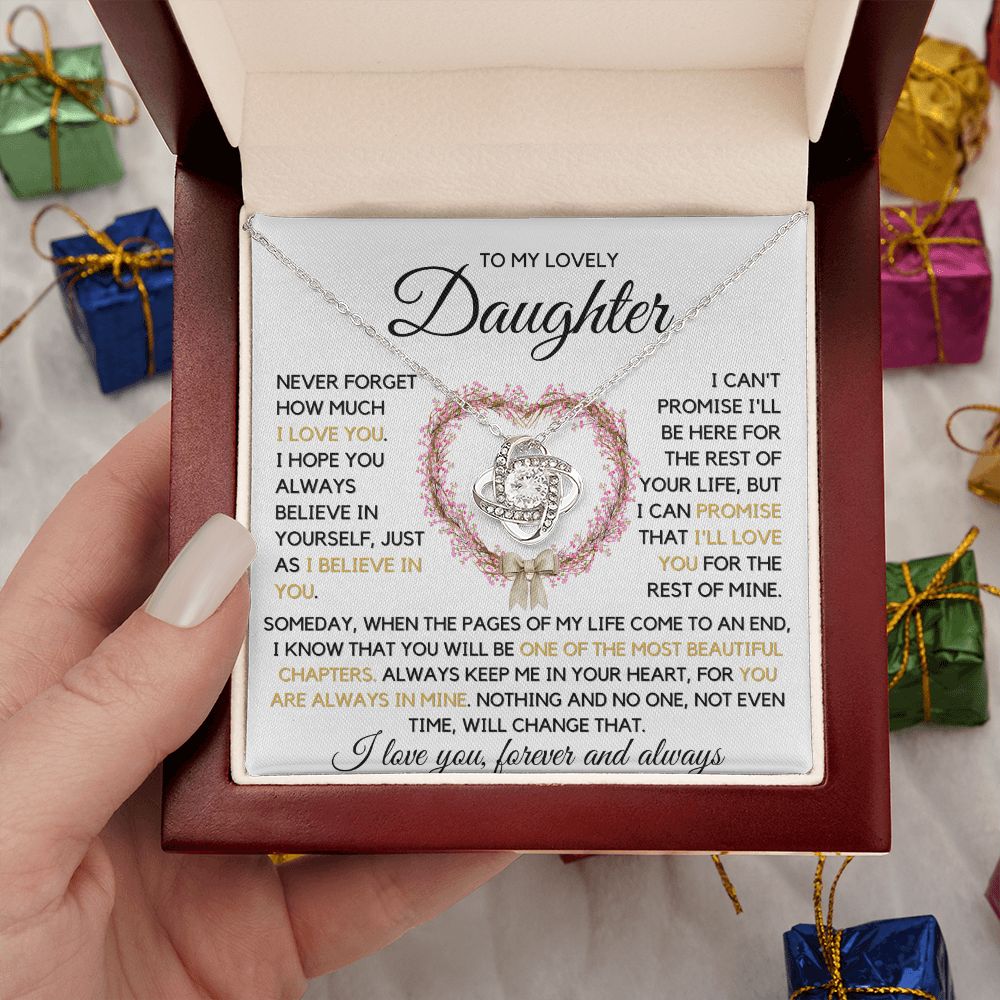 Daughter - Always Keep Me In Your Heart Necklace - 14k white gold Love Knot - Lux Box (w/LED)