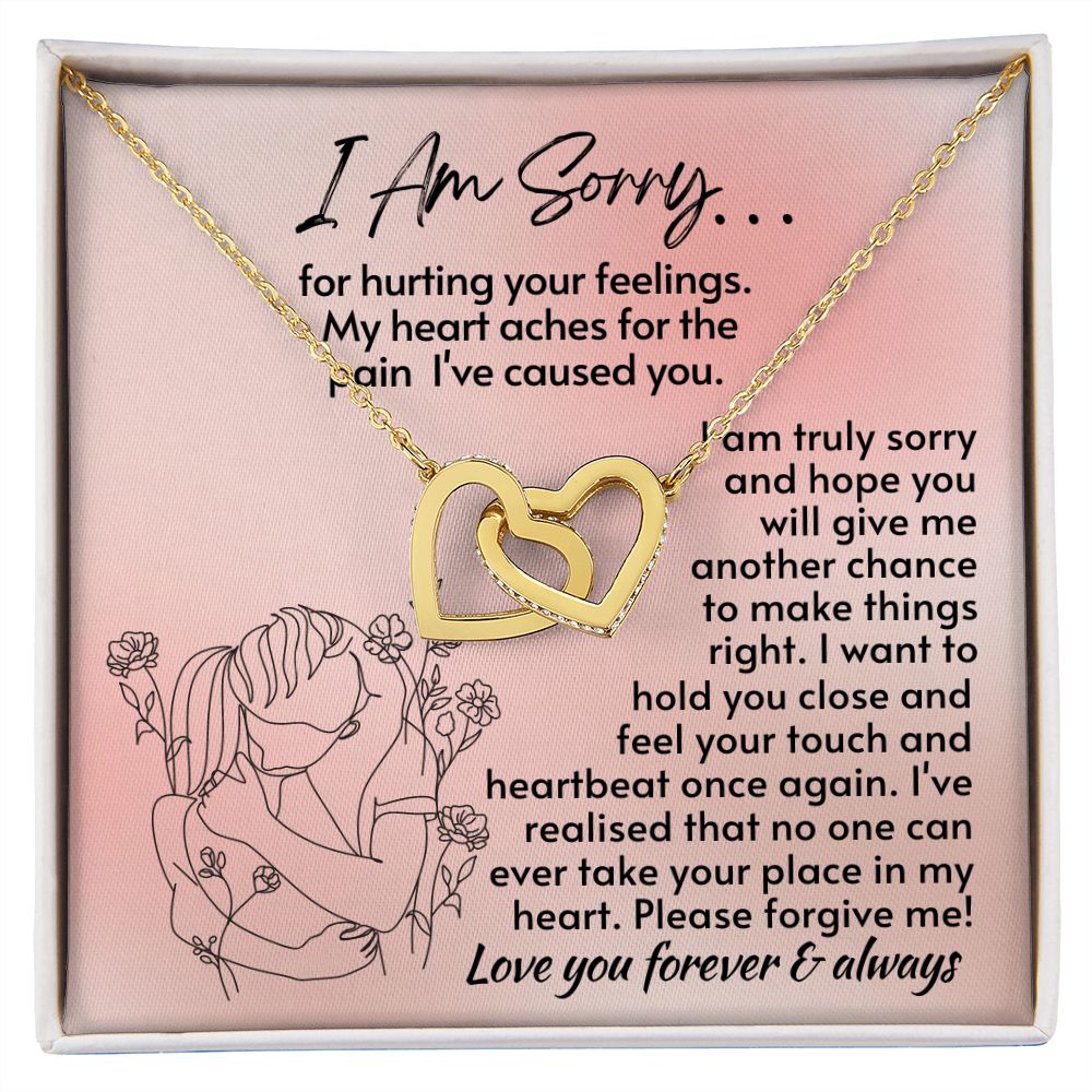 I Am Sorry For Hurting Your Feelings - Interlocking Hearts Necklace - 18k  Yellow Gold Finish - Standard Box