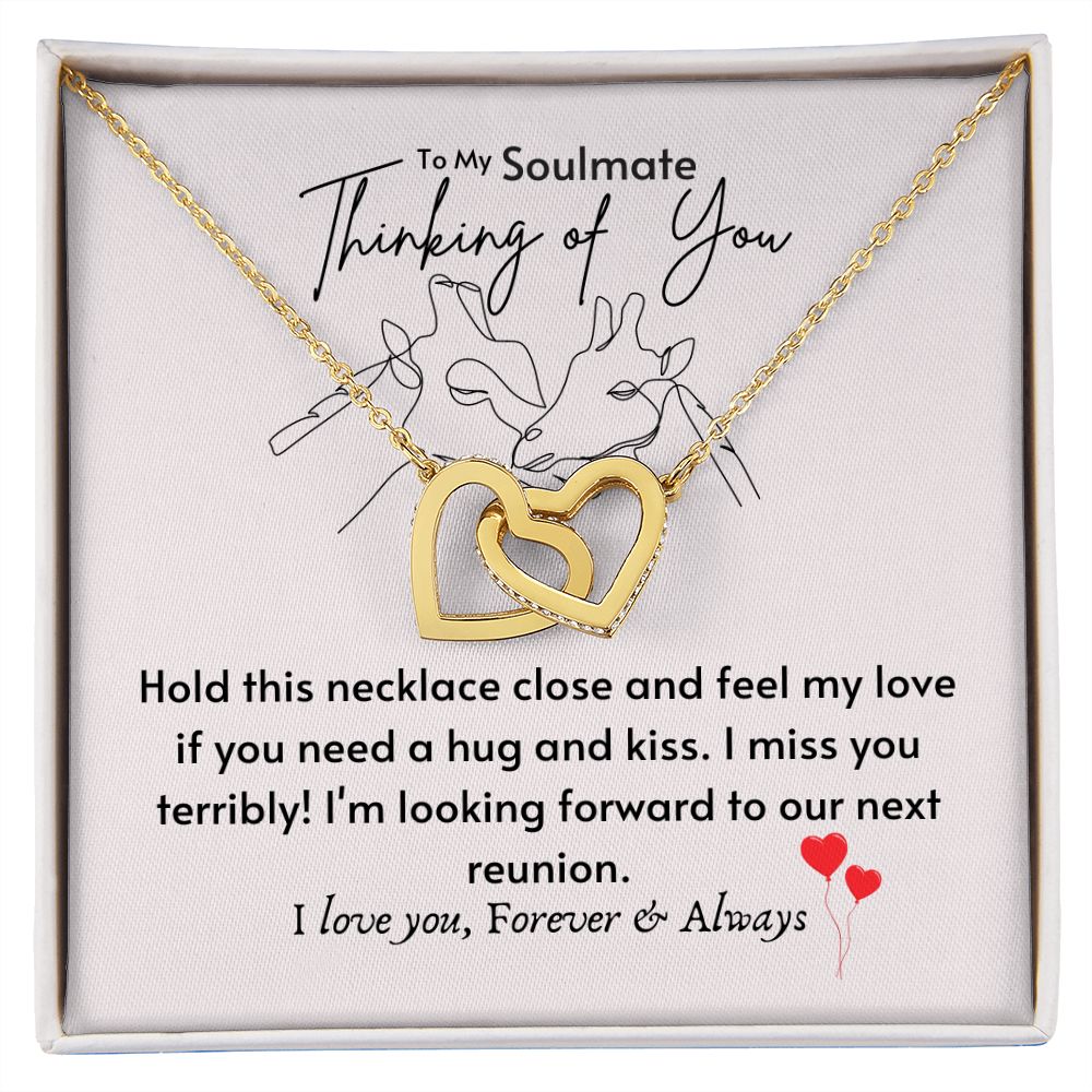 To My Soulmate -Thinking Of You Interlocking Hearts Necklace - Gold - Standard Box