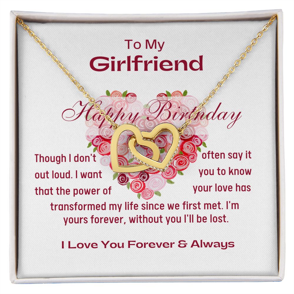 Happy Birthday To My Girlfriend Interlocking Hearts Necklace - Gold - Standard Box