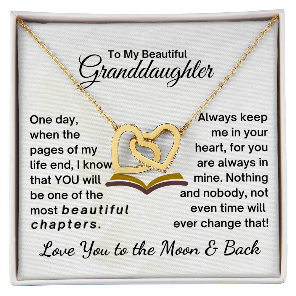 Granddaughter You Are One of My Beautiful Chapters - Interlocking Hearts Necklace - 18k yellow Gold finish - Standard Box