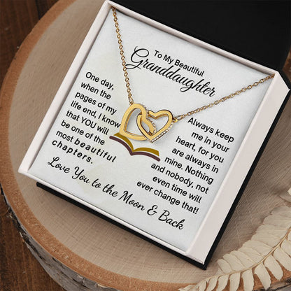 Granddaughter You Are One of My Beautiful Chapters - Interlocking Hearts Necklace - 18k yellow Gold finish - Standard Box
