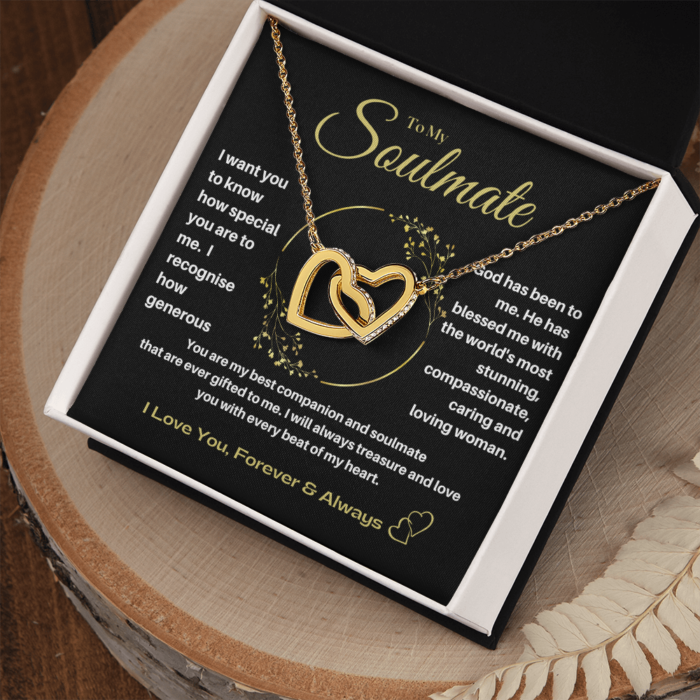 To My Soulmate - Best  Companion Interlocking Hearts Necklace -Gold  Standard Box
