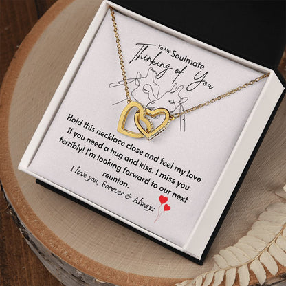 To My Soulmate -Thinking Of You Interlocking Hearts Necklace - Gold - Standard Box