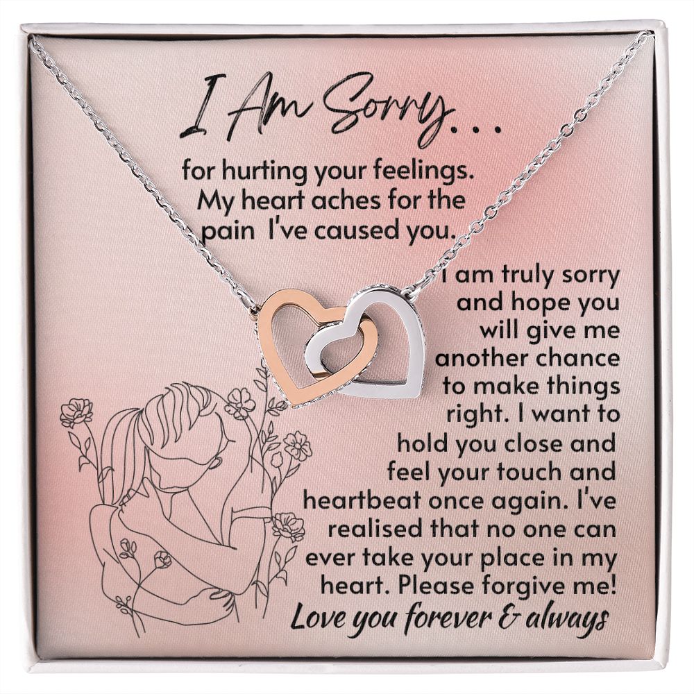 I Am Sorry For Hurting Your Feelings - Interlocking Hearts Necklace - 14k  Steel & Rose Gold Finish - Standard Box