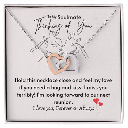 To My Soulmate -Thinking Of You Interlocking Hearts Necklace - Silver - Standard Box