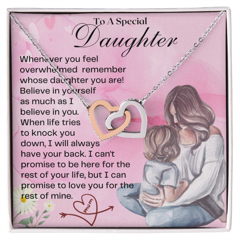 Daughter - I'll Always Have Your Back Interlocking Hearts Necklace - Standard Box -Silver