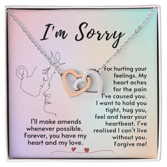 I'm Sorry For Hurting Your Feelings - Interlocking Hearts Stainless Steel Rose Gold finish - Standard Box