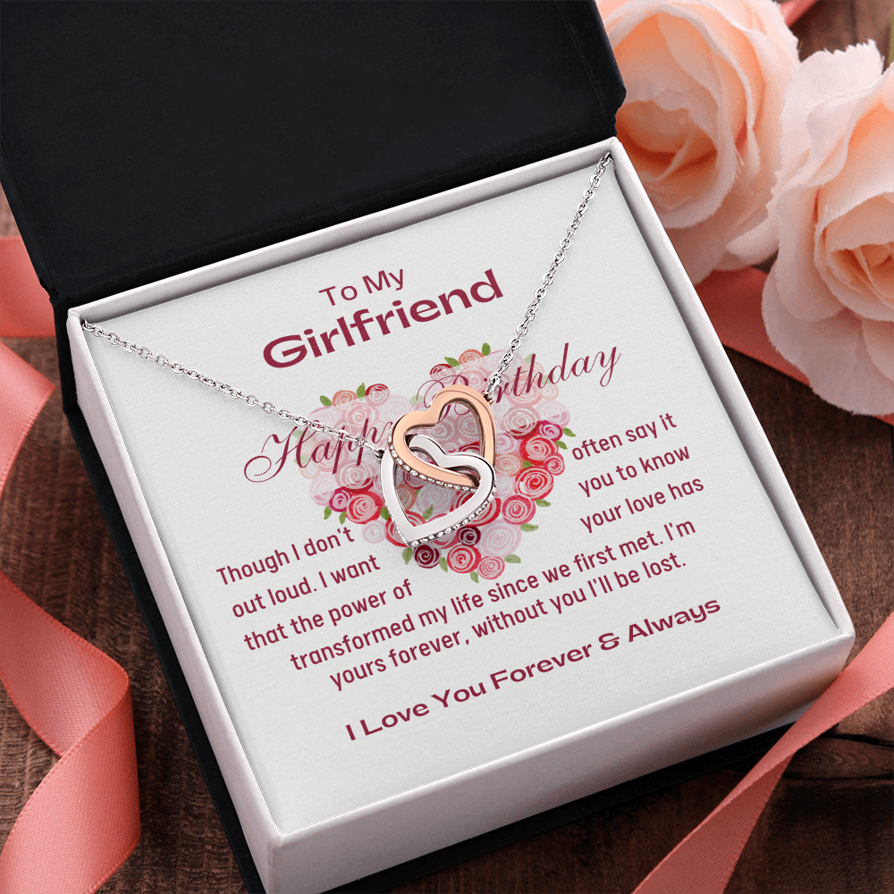 Happy Birthday To My Girlfriend Interlocking Hearts Necklace - Silver - Standard Box