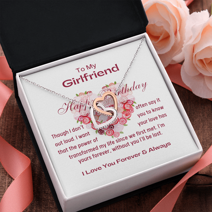 Happy Birthday To My Girlfriend Interlocking Hearts Necklace - Silver - Standard Box