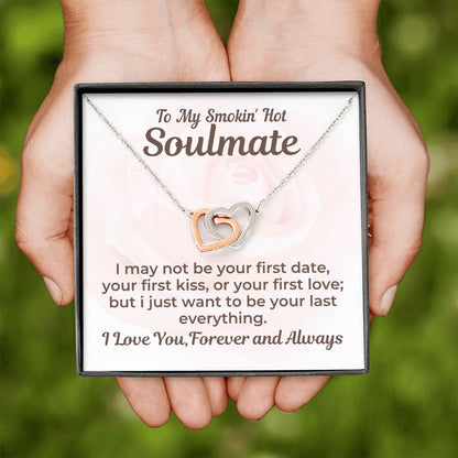 Soulmate - I Just want to be your last Everything - Interlocking hearts 14k Stainless & Rose gold finish - Std Box