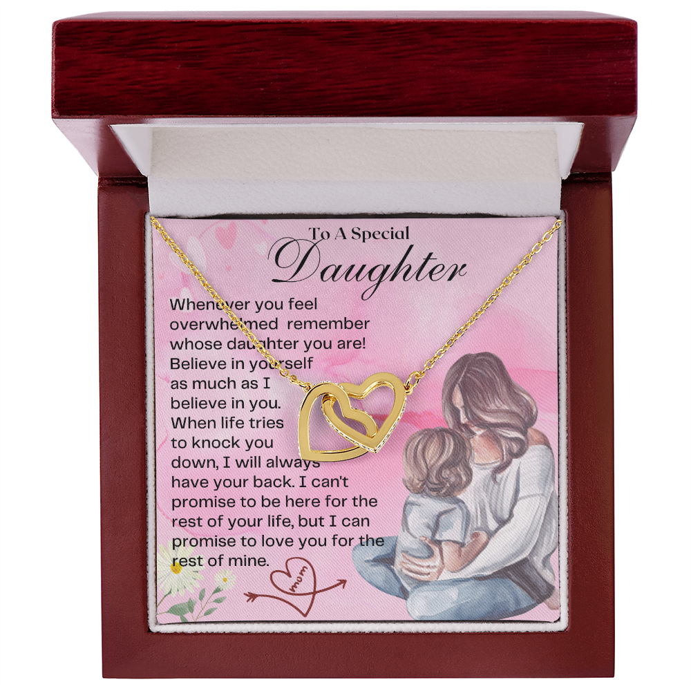 Daughter - I'll Always Have Your Back Interlocking Hearts Necklace - Mahogany Lux Box (w/LED) - Gold