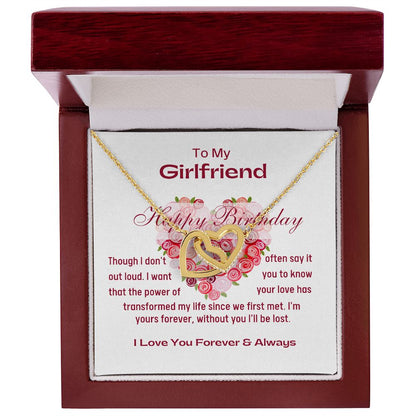 Happy Birthday To My Girlfriend Interlocking Hearts Necklace - Gold - Mahogany Lux Box (w/LED)