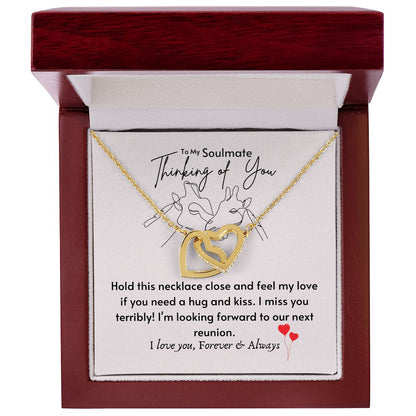 To My Soulmate -Thinking Of You Interlocking Hearts Necklace - Gold - Mahogany Lux box (w/LED)