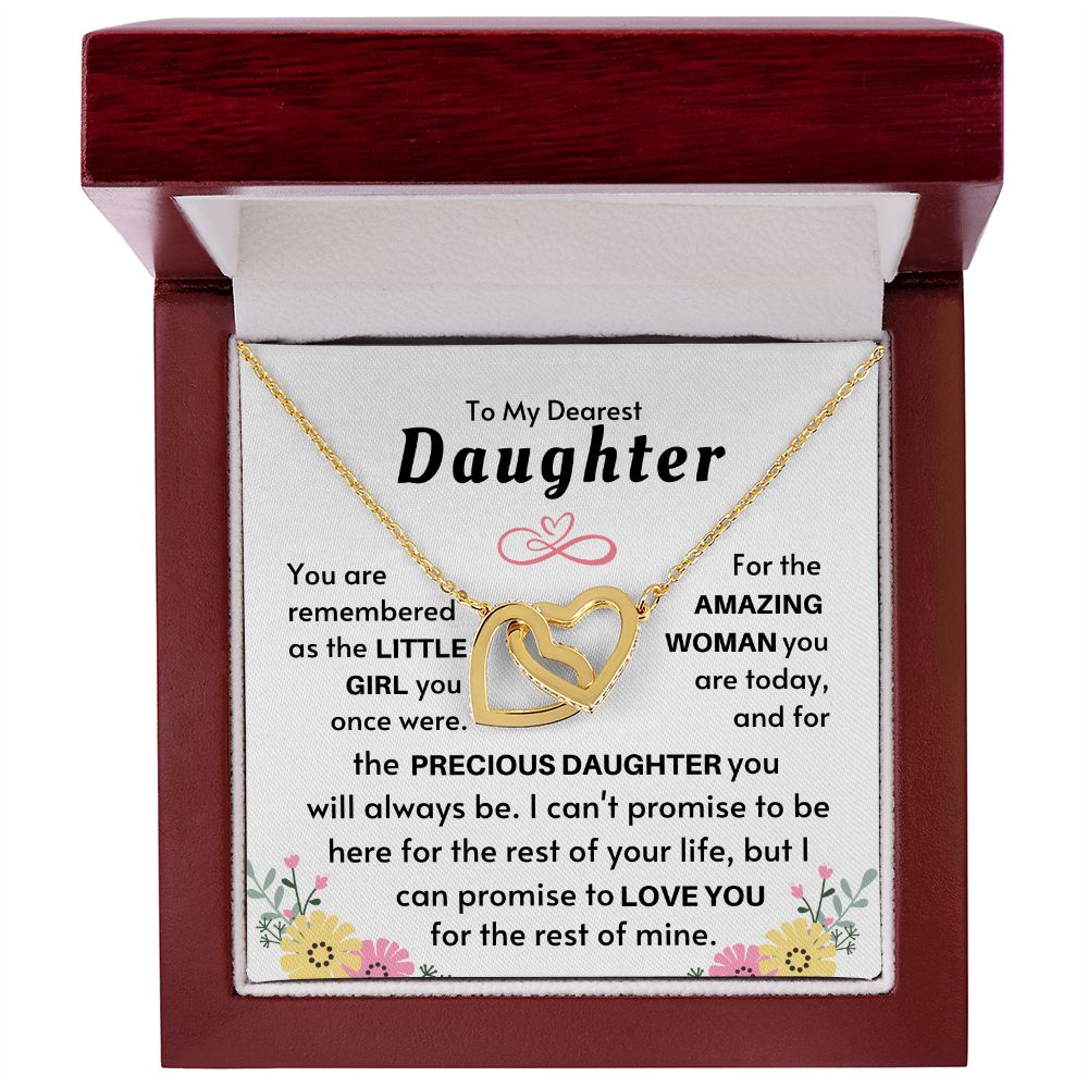 To My Precious Daughter Interlocking Hearts Necklace - Gold Mahogany Lux Box (w/LED)