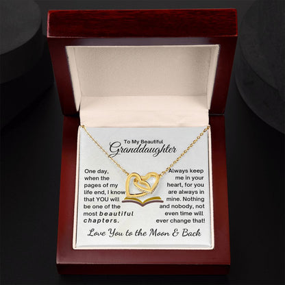 Granddaughter You Are One of My Beautiful Chapters - Interlocking Hearts Necklace - 18k Yellow Gold finish - Mahogany Lux Box (w/LED)