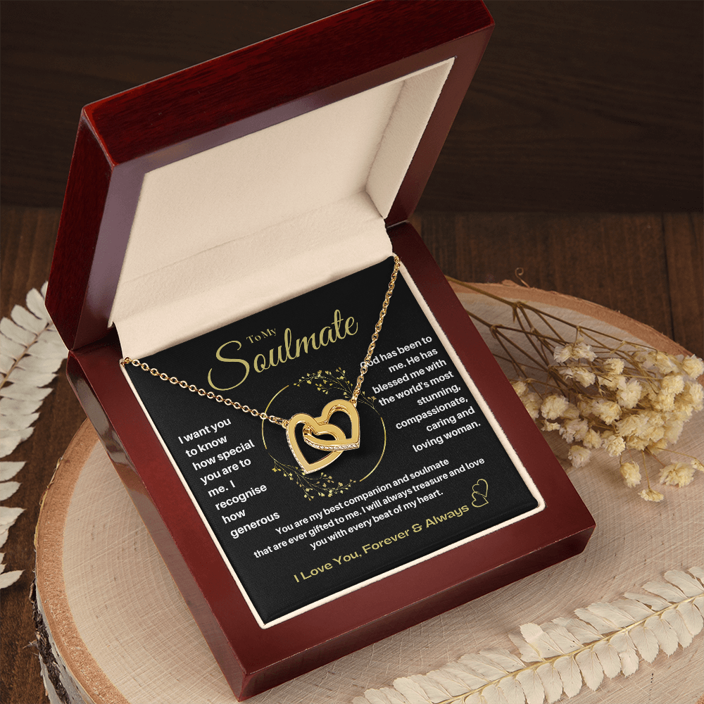 To My Soulmate - Best  Companion Interlocking Hearts Gold Necklace - Mahogany Lux Box (w/LED)