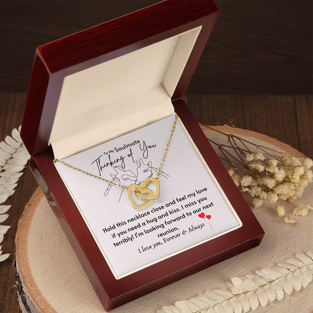 To My Soulmate -Thinking Of You Interlocking Hearts Necklace - Gold - Mahogany Lux box (w/LED)