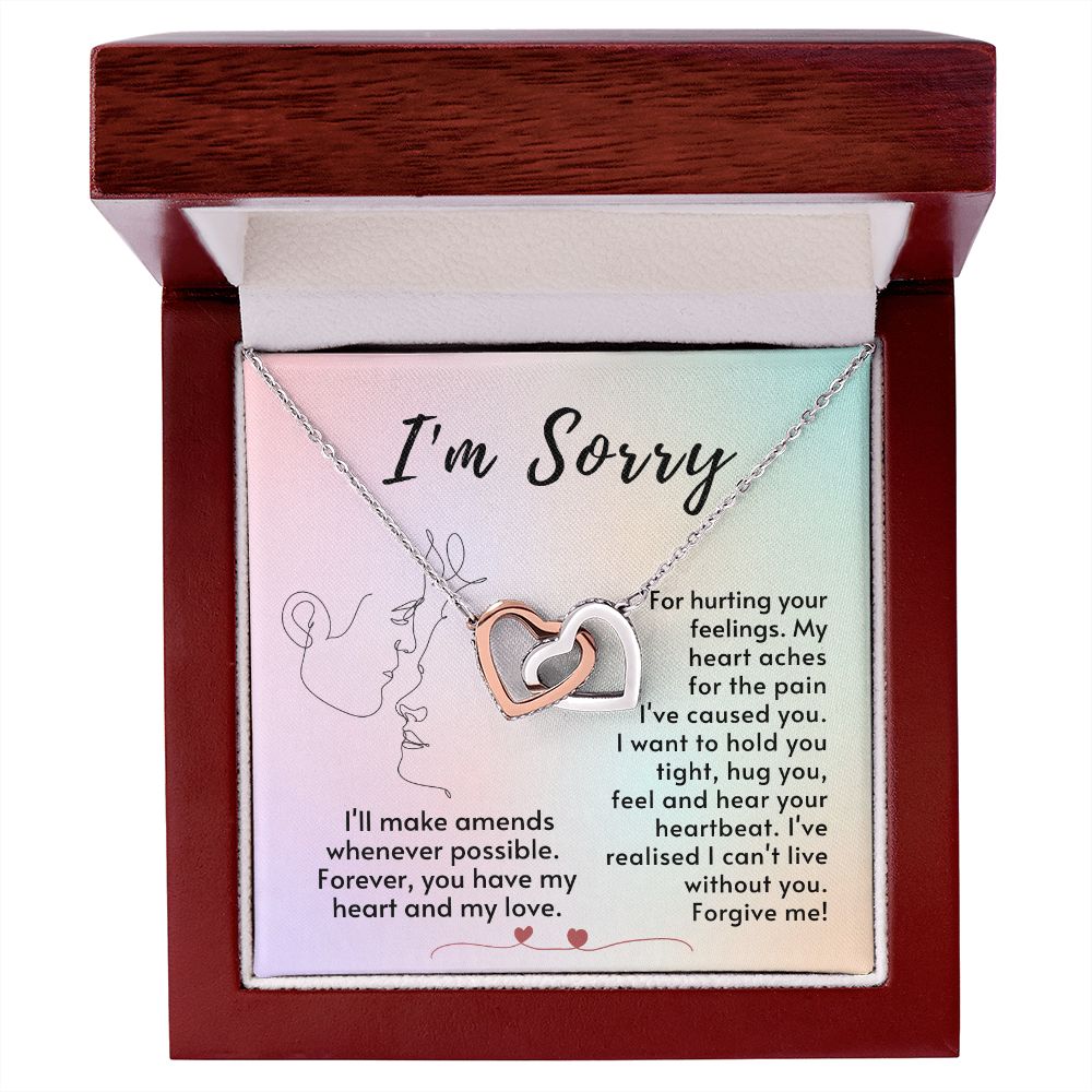 I'm Sorry For Hurting Your Feelings - Interlocking Hearts Stainless Steel Rose 18k Yellow gold finish - Mahogany Box (w/LED)