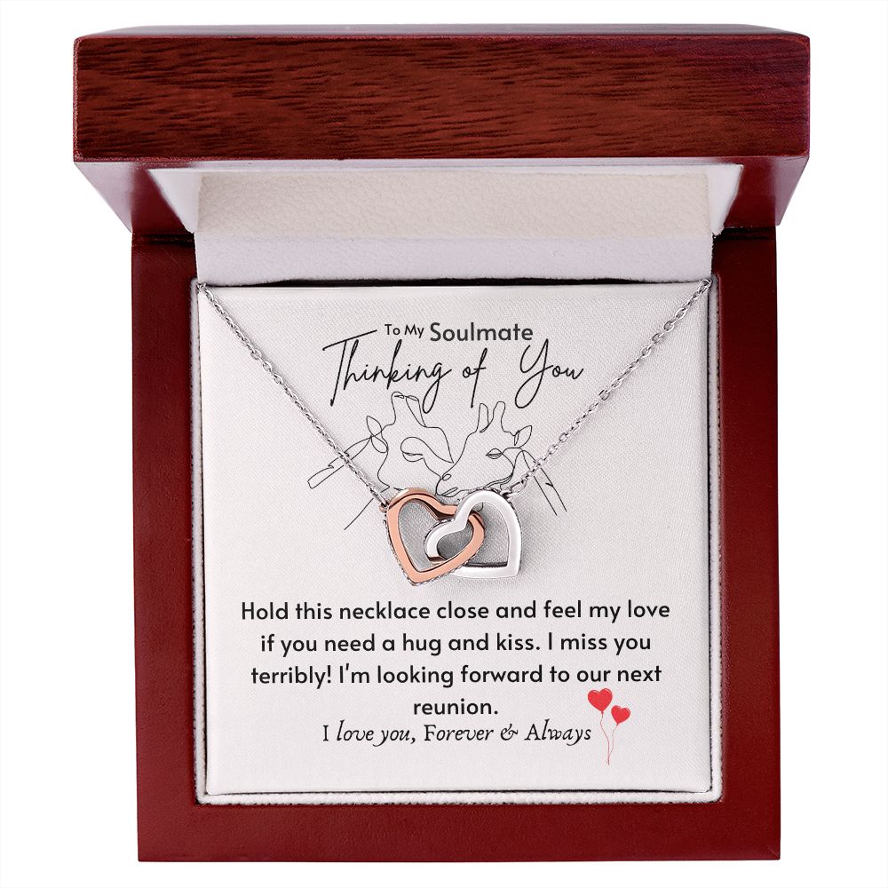 To My Soulmate -Thinking Of You Interlocking Hearts Necklace - Silver - Mahogany Lux box (w/LED)