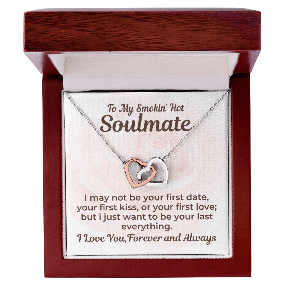 Soulmate - I Just want to be your last Everything - Interlocking hearts 14k Stainless & Rose gold finish - Mahogany Lux Box (w/LED)