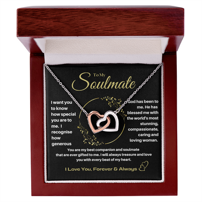 To My Soulmate - Best  Companion Interlocking Hearts Necklace -Silver Mahogany Lux Box (w/LED)