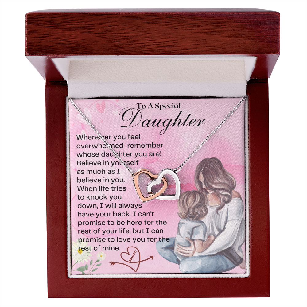 Daughter - I'll Always Have Your Back Interlocking Hearts Necklace - Mahogany Lux Box (w/LED) - Silver