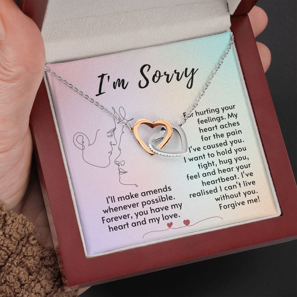 I'm Sorry For Hurting Your Feelings - Interlocking Hearts Stainless Steel Rose Gold finish - Mahogany Lux Box (w/LED) Box
